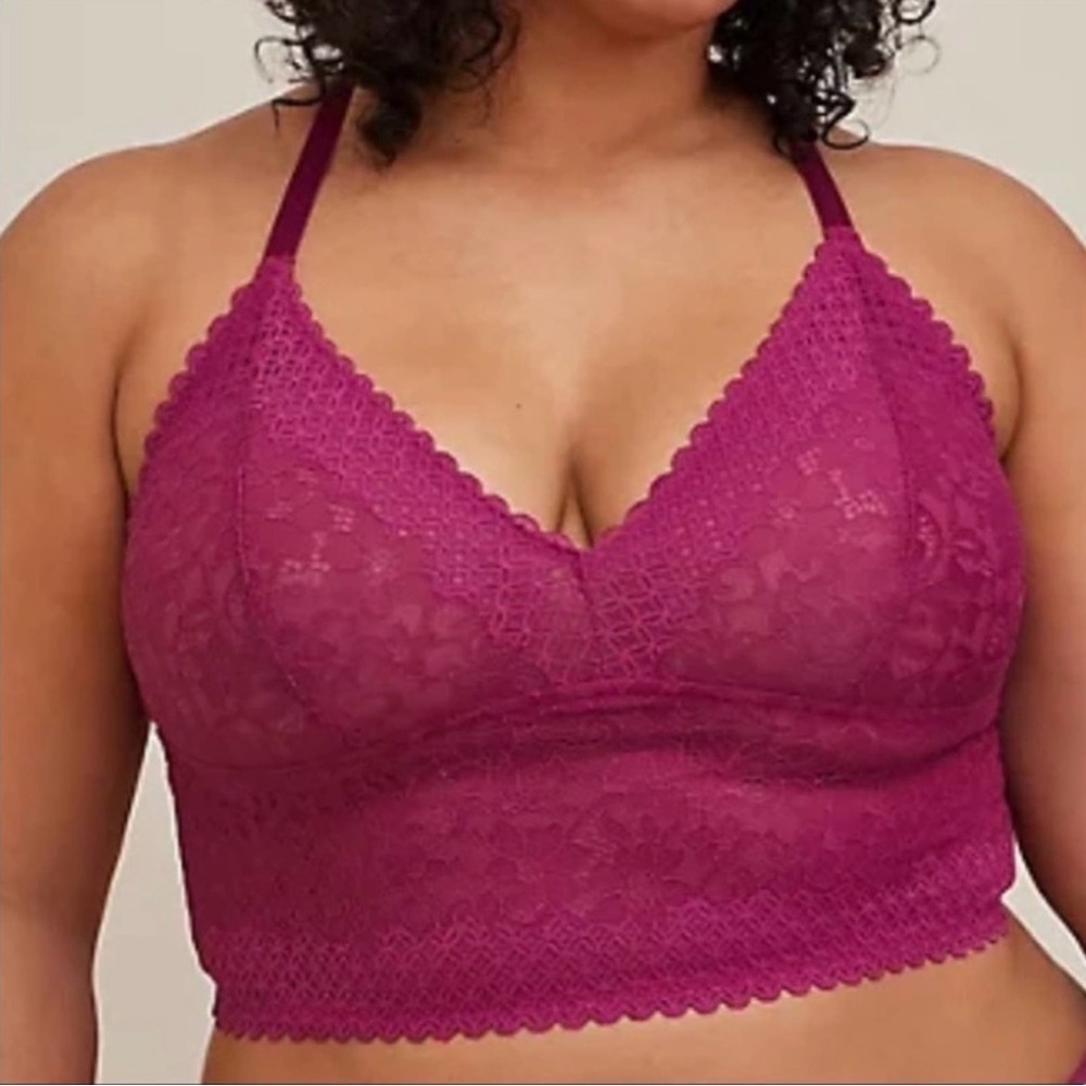 Torrid Cropped Triangle Bralette - Lace Fuchsia 5X NWT 16936693